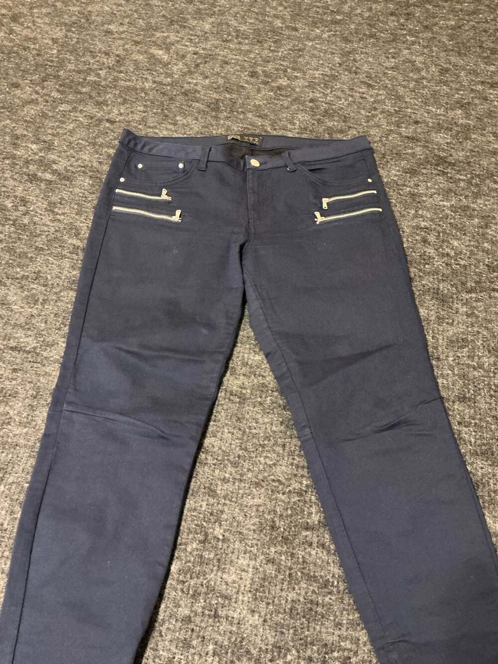 Zara Z1975 Basic Dept Denim Navy Blue Zipper Accent Skinny Jeans Womens Size 12